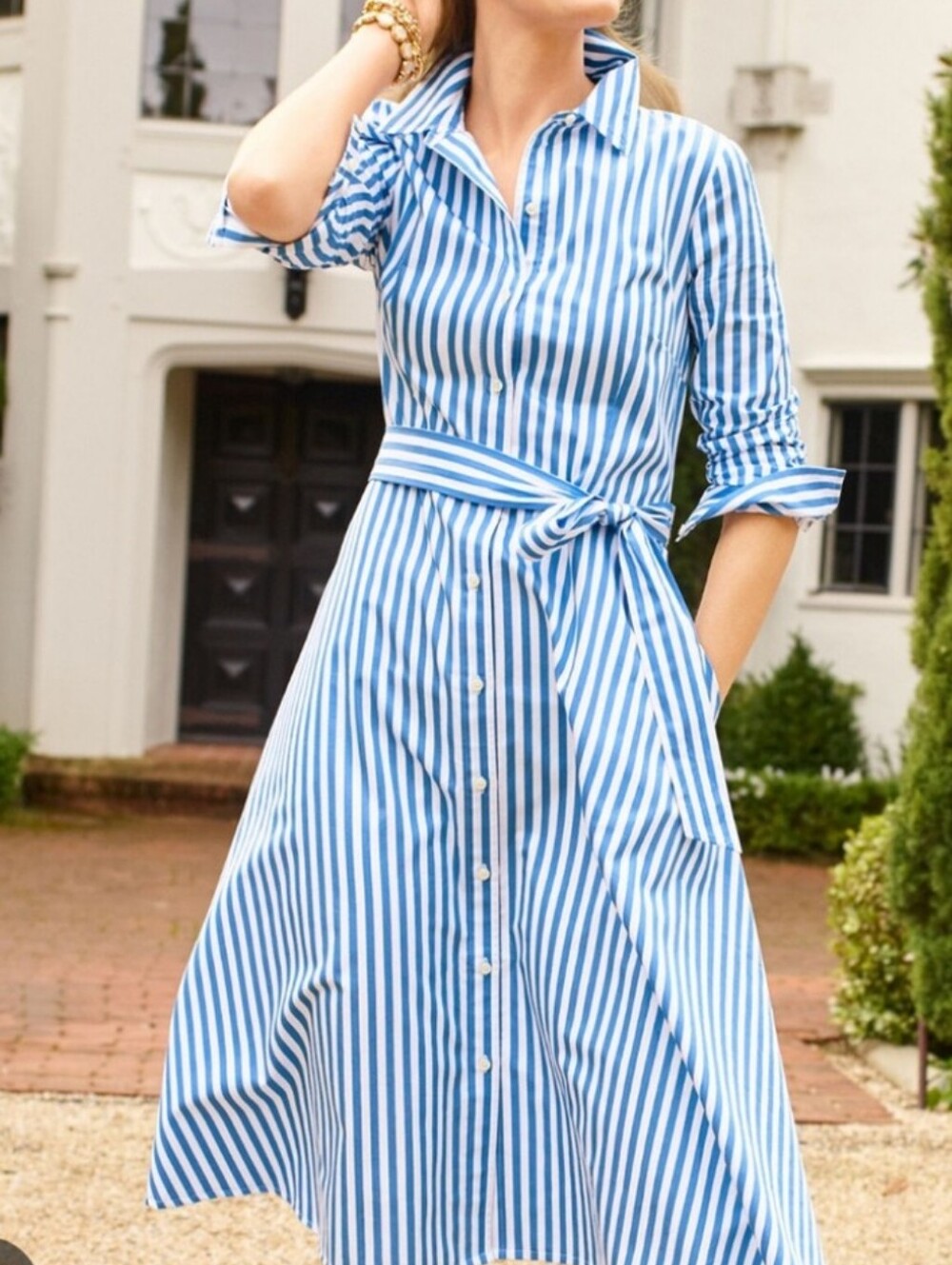 Talbots Coastal Blue and White Striped Button-Up Shirt Dress